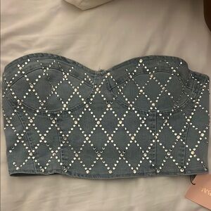 Studded Denim Bustier Top